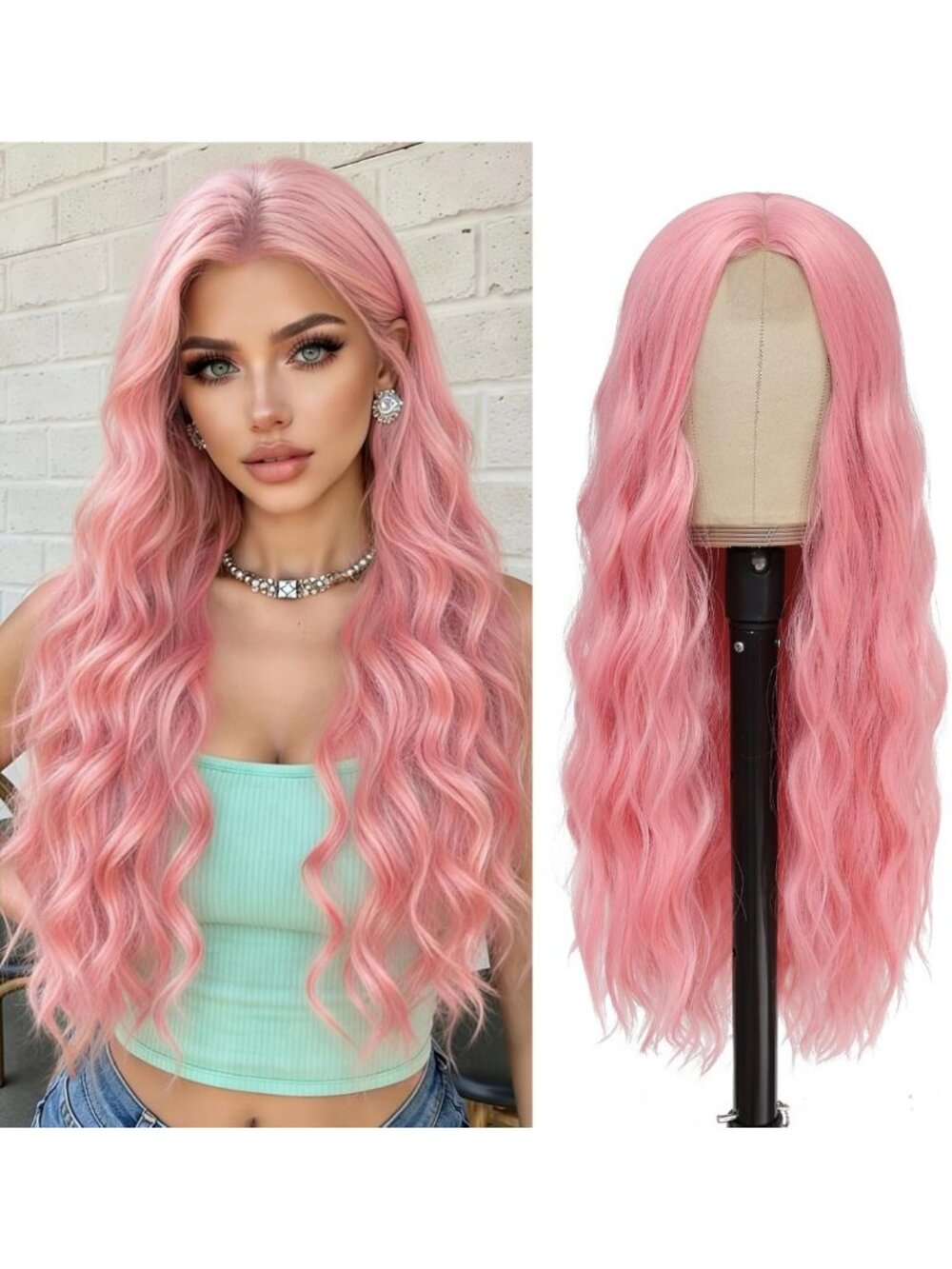 Long Pink Wavy Wig 26 Inch | Heat-Resistant Synthetic, Perfect for Cosplay